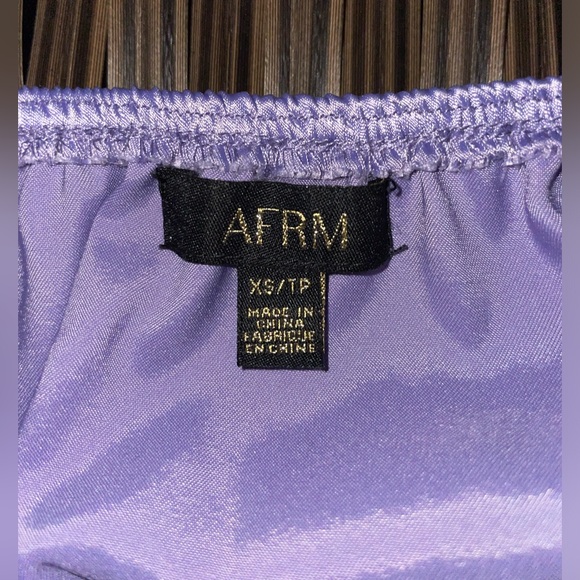 AFRM Purple Satin Long Puff Sleeve Smocked Cropped Blouse - Picture 3 of 3